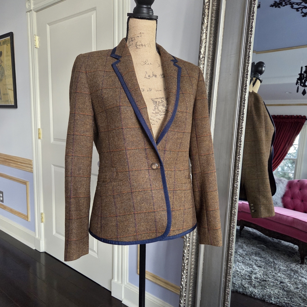 Tommy Hilfiger Brown Check Blazer with Blue Trim